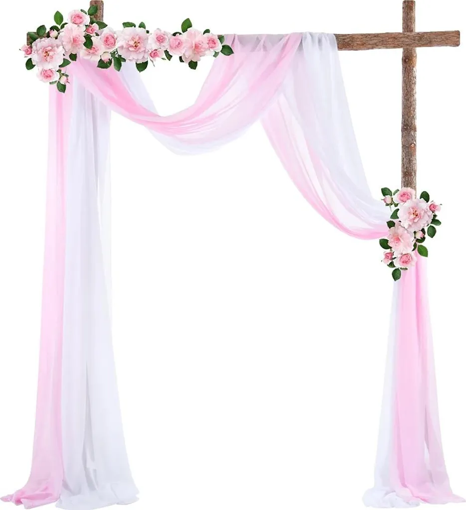 Drapé d'arche en mousseline de soie élégant - Design blanc et rose poudré