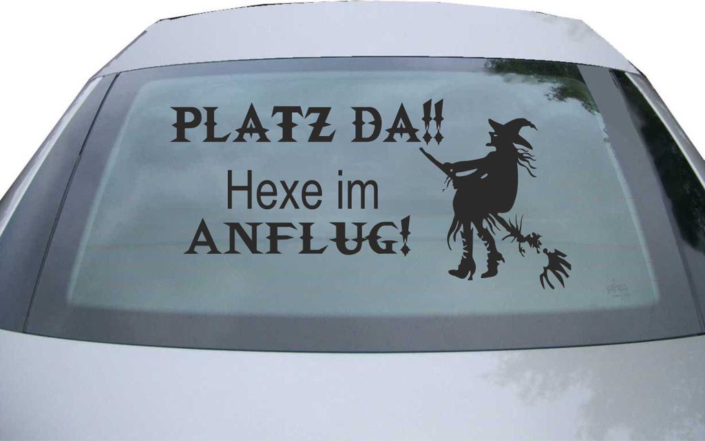 Indigos UG - Aufkleber Heckscheibe & Motorklappe DE6232 - schwarz - 600x285 mm - platz da!! hexe im anflug! - Auto Scheiben Fenster Heckklappe Tuni...