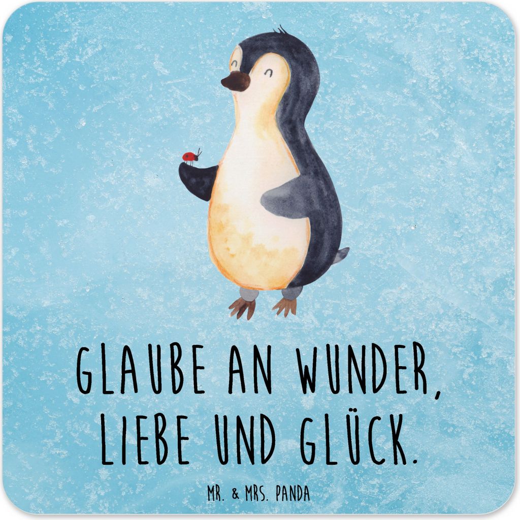 Mr. & Mrs. Panda Untersetzer Set Pinguin Marienkäfer 15er Set - Eisblau - Geschenk, Glas-Untersetzer, für Gläser, Kleine Wunder, Tassenuntersetz...