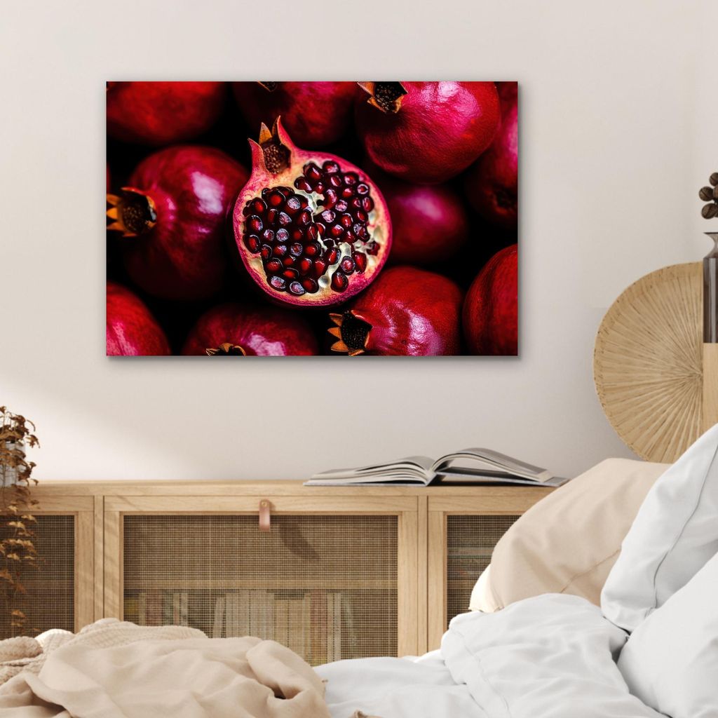 MuchoWow Wanddekoration Metall Metallbild Wandkunst 60x40 cm Granatapfel - Rot - Obst MuchoWow Aluminium Gemälde - Gemälder