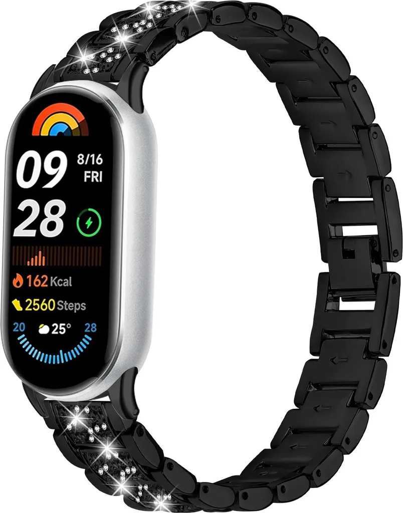 Cinturino Bracciale Xiaomi Mi Band 8 9 10 Nero Diamanti Fashion