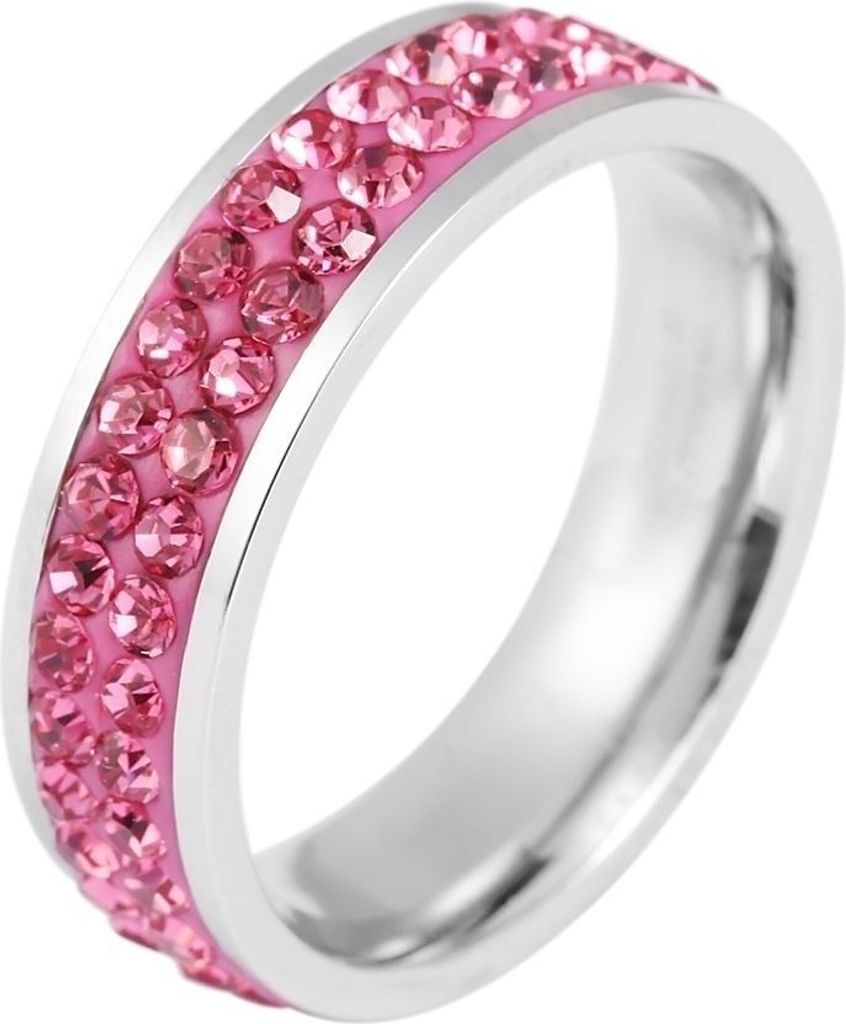 Akzent Damenring aus Edelstahl, pinker Similibesatz, silberfarben