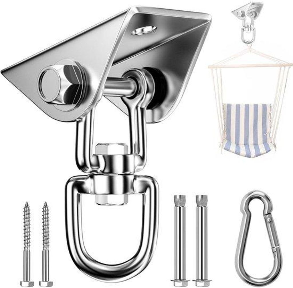 Robuuste 360°-draaibaar Schommelhaak aus Edelstahl - 450 kg Tragfähigkeit - mit Schraubverschluss - für Hängestühle, Schaukel und Sandkörbe