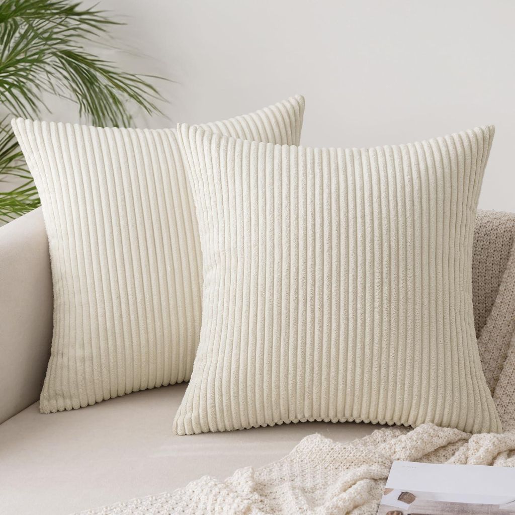 Set mit 2 Kissenbezügen aus Cord, beige, 45 x 45 cm