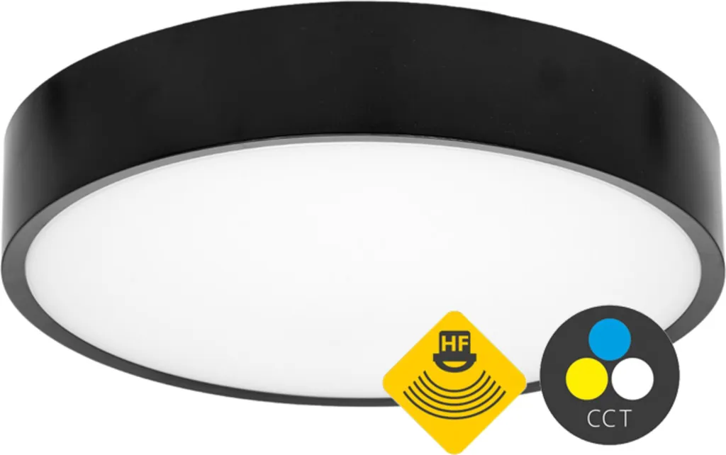 Ecolite CCT Plafoniera LED 25W Sensore Movimento Nero IP65 WMAT350/HF-25W/CR