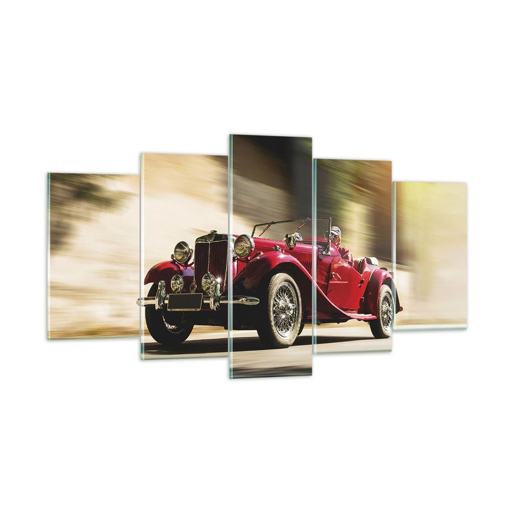 Bilder auf glas - 5 Teile - Mg Rot Auto - 160x85cm - Glasbilder - Wandbilder - Bilder - Kunstdruck - zum Aufhängen bereit - Wanddekoration aus Gla...