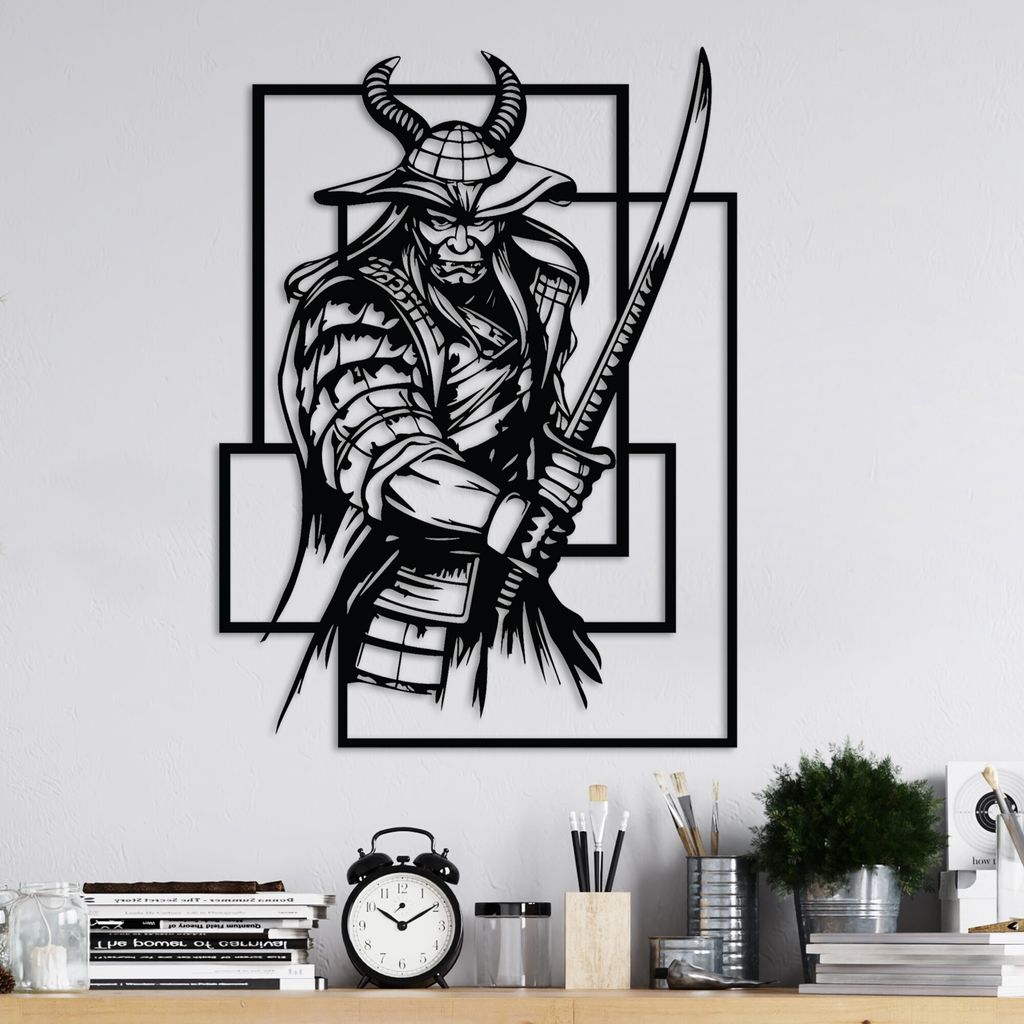 Wallity, Samurai, Nachbildungatives Wandaccessoire aus Metall, Schwarz, 100 % METALL, 41 x 55 cm