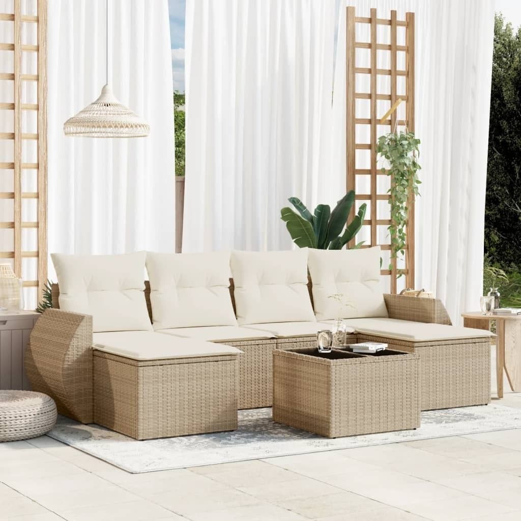 7-tlg. Garten-Sofagarnitur mit Kissen Beige Poly Rattan 3254065