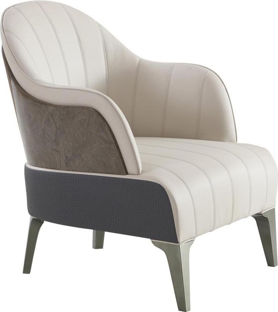 Sessel Wohnzimmer Modern Design Beige Holz Leder Luxus Lounge Club Möbel Fernseh