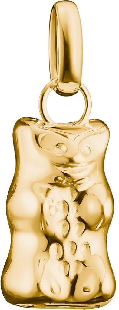 A gold charm in the shape of a gummy bear.