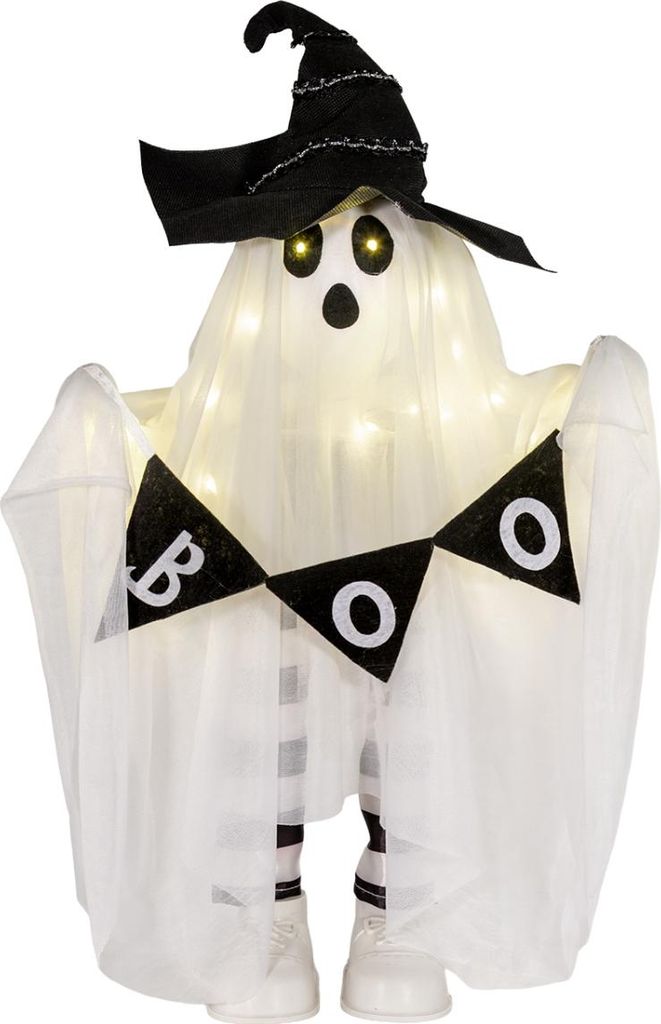 Leuchtender Geist mit Hexenhut & BOO Girlande 53cm