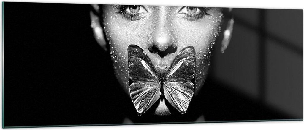Bilder auf glas - Einteilig - Frau Schmetterling Mund - 140x50cm - Glasbilder - Wandbilder - Bilder - zum Aufhängen bereit - Wanddekoration aus Gl...