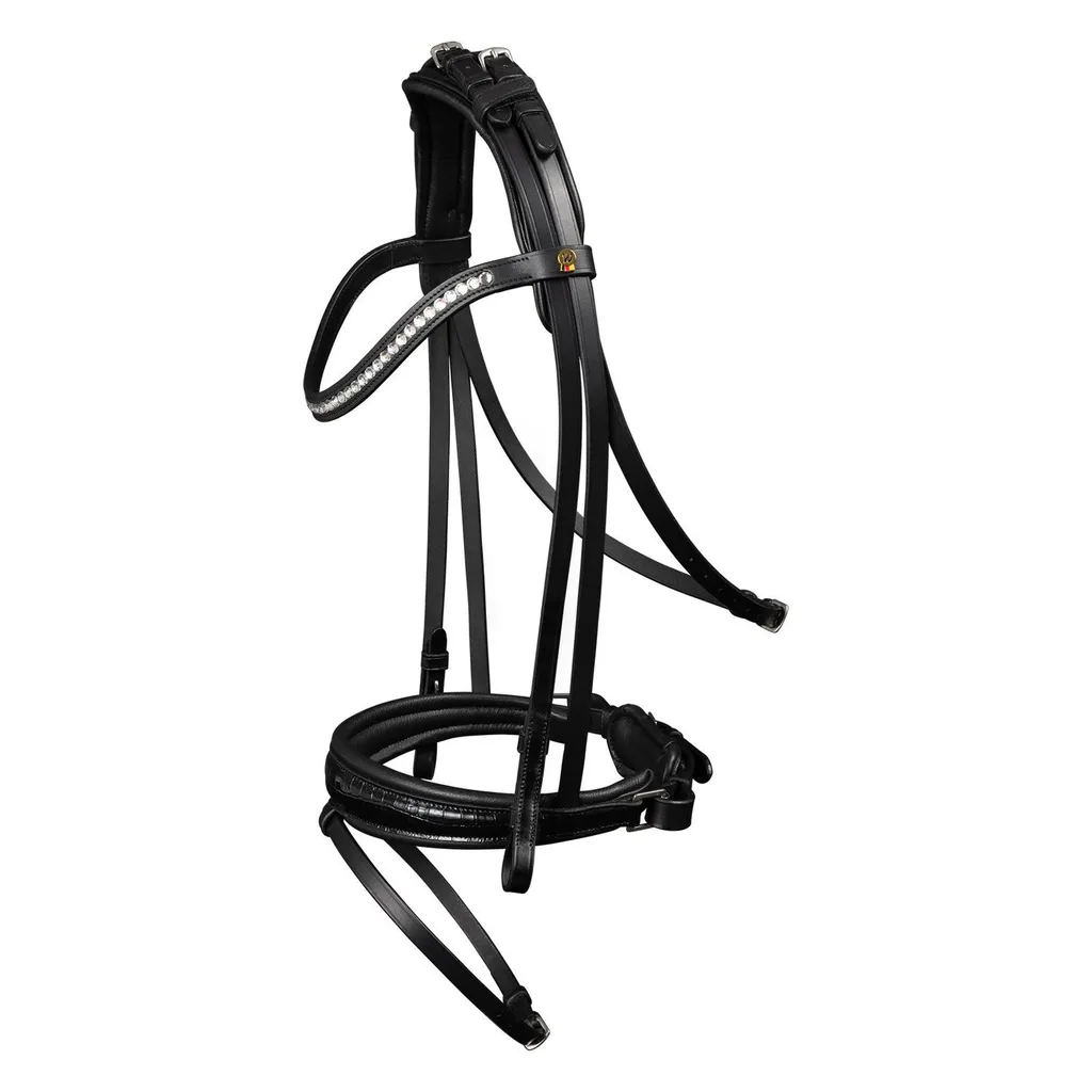 Filet Bridon S-Line Magic Noir pour Cheval Pur-sang avec Muserolle Combinée