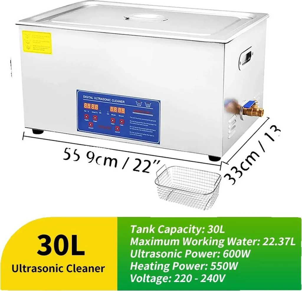 Bac de nettoyage à ultrasons 30 Litres avec cuve inox et écran LCD