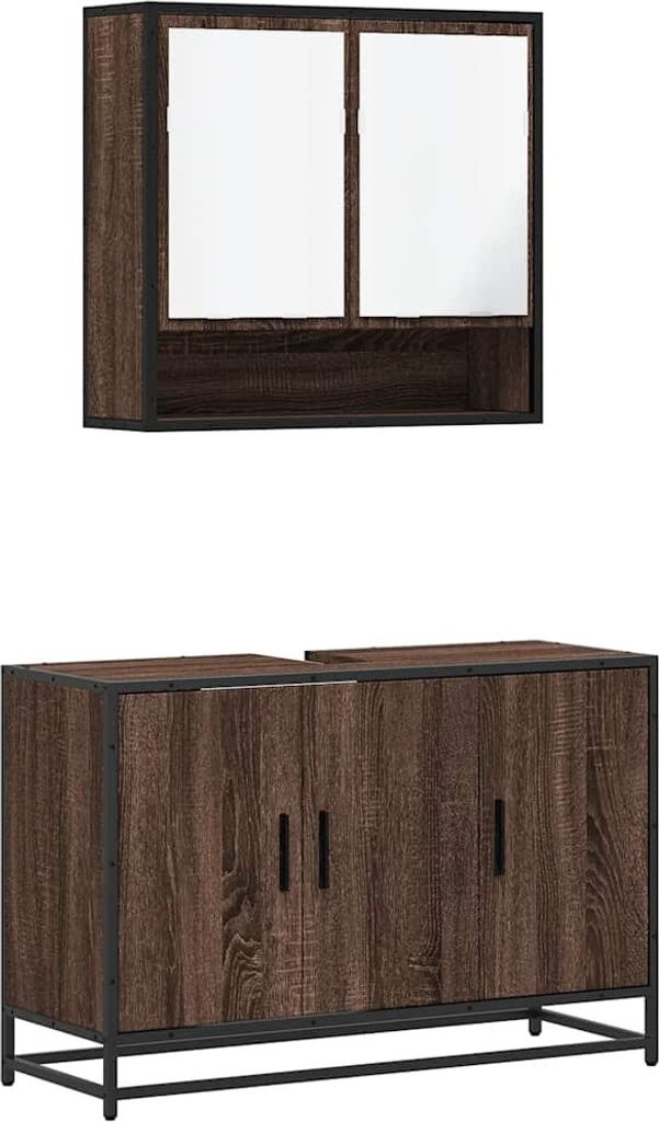 2-tlg. Badmöbel-Set Braun Eichen-Optik Holzwerkstoff