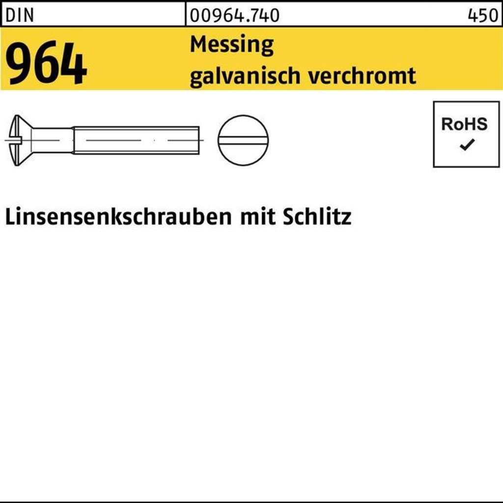Linsensenkschraube DIN 964 Schlitz M 3 x 25 Messing galvanisch verchromt