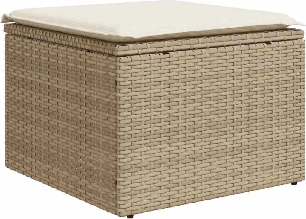 vidaXL Gartenhocker mit Kissen Beige 55x55x37 cm Poly Rattan