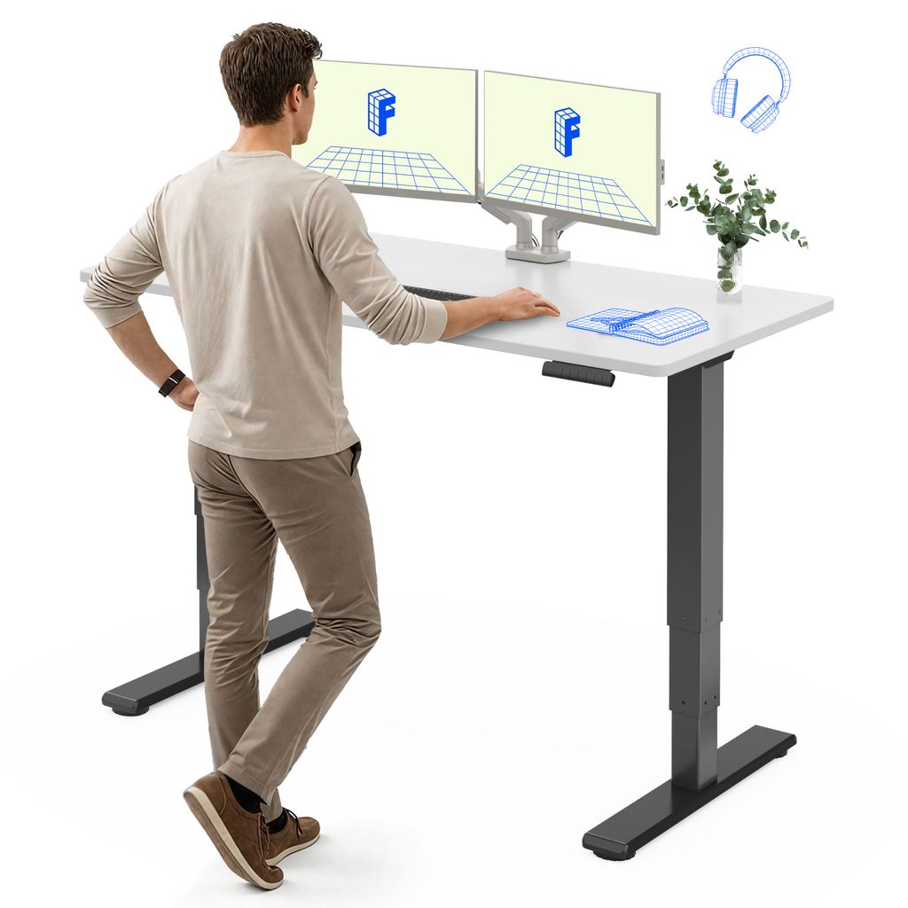 FlexiSpot höhenverstellbarer Schreibtisch elektrisch 140x80cm mit Dualmotor, 25MM einteiliger Tischplatte&3-fach Teleskop EC5 LITE (Weiß)