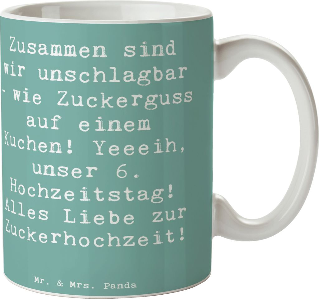 Mr. & Mrs. Panda Tasse Spruch 6. Hochzeitstag Zuckerhochzeit - Meeresbrise - Geschenk, Pott, Feier, Heiraten, Geschenke, Kaffeebecher, Zitat, Zucke...