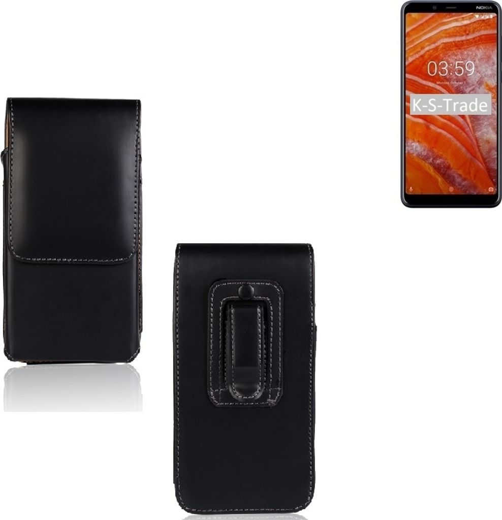 K-S-Trade Gürteltasche für Nokia 3.1 Plus Schutz Hülle Handy Hülle mit Magnetverschluss Holster in schwarz