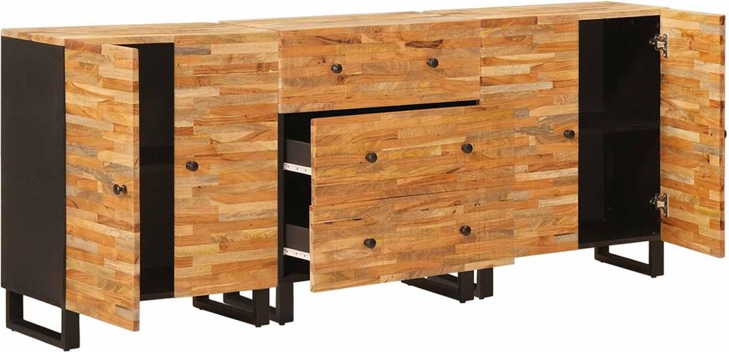 vidaXL Sideboard 3 pcs Braun 60 x 33 x 75 cm Massivholz Mango