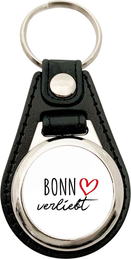 Huuraa Anhänger Bonn verliebt Geschenk Metall mit Kunstleder Einkaufswagenlöser Bonn Präsent