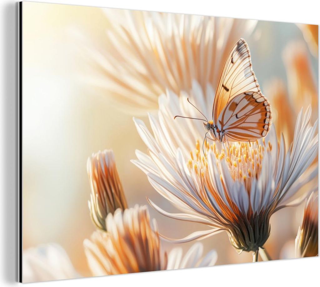 MuchoWow Wanddekoration Metall Metallbild Wandkunst 90x60 cm Schmetterling - Blume - Orange MuchoWow Aluminium Gemälde - Wandbilder