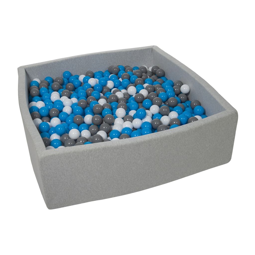 Bällebad für Kinder, 120x120 cm, Spielplatz + 1200 Bälle weiß, blau, grau