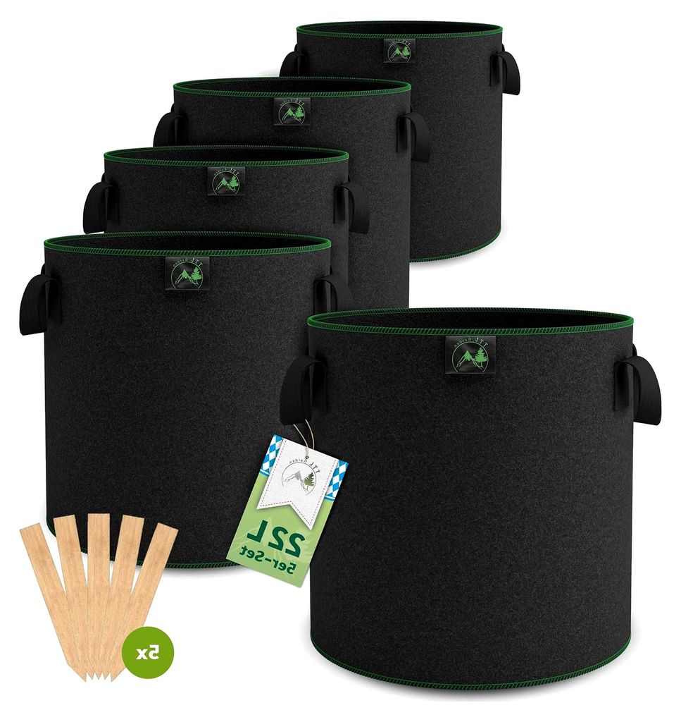 5er Set 22L Pflanzsäcke aus Vliesstoff - 20L +10% = 22 Liter Pflanztaschen aus 300 g/m² Filz & Vliesstoff - Pflanzgefäße für Balkon, Terrasse,...