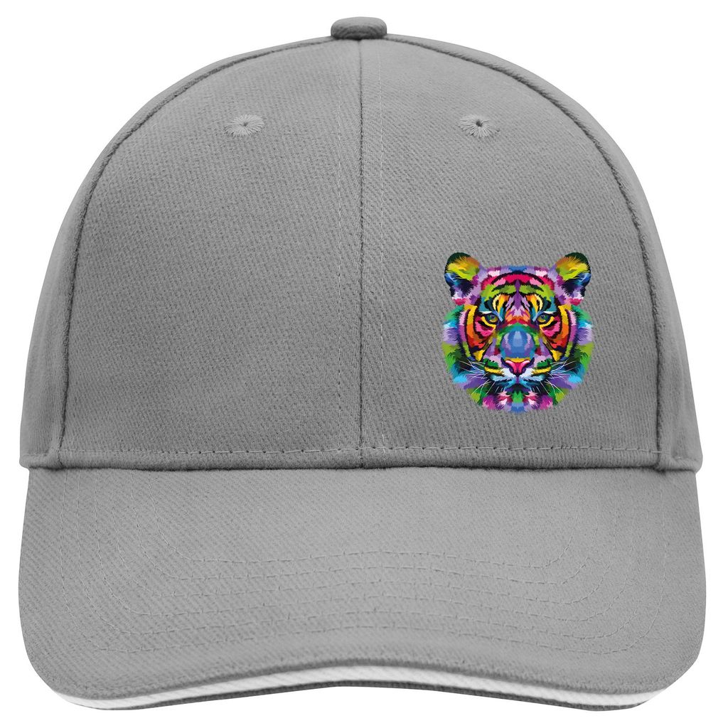 Huuraa Cappy Mütze Tiger Kopf Colorful Dark Grey/White Baumwolle 6-Panel Kappe Geschenkidee