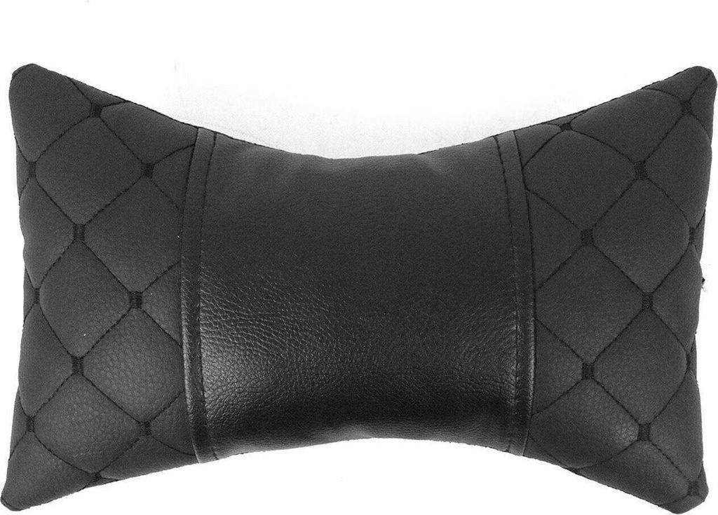 KFZ Auto Kopfstütze Kissen Autositzkissen Nackenkissen Leder Schwarz 8x30cm