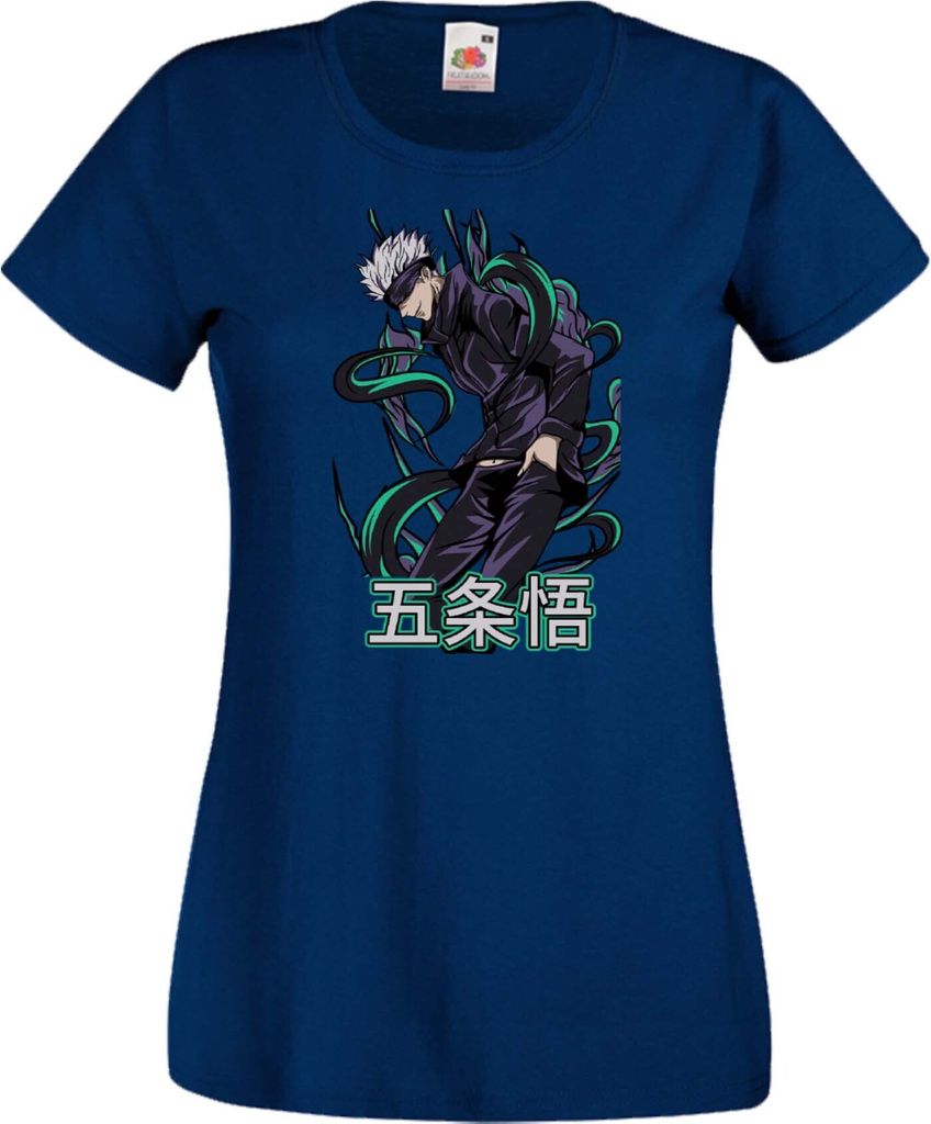Damen T-Shirt Anime Manga Jujutsu Kaisen, Lady 2XL / Dunkelblau