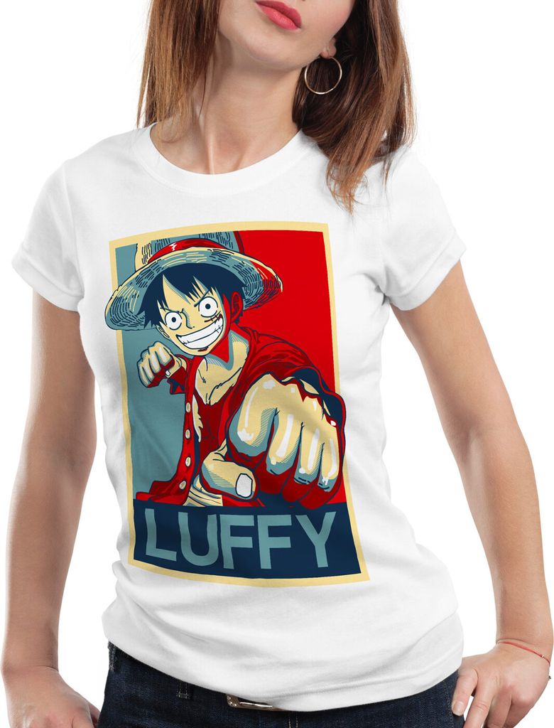 style3 LUFFY Damen T-Shirt one strohhut anime piece japanisch, Farbe:Weiß, Größe:M