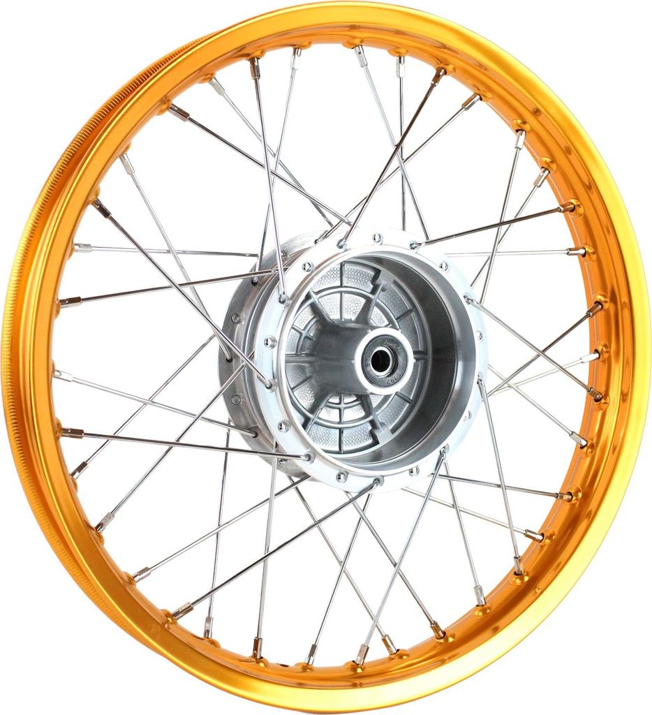MZA Speichenrad 1,60x16 Zoll Alufelge, orange eloxiert und poliert + Chromspeichen für Simson