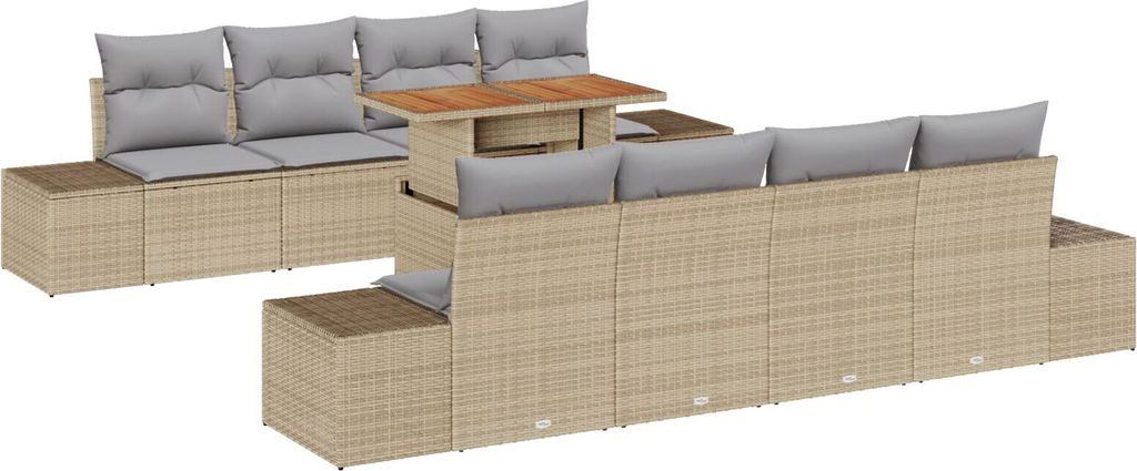 Möbel 9-teiliges Garten-Esstischset mit Kissen Beige Poly Rattan Akazie - Gartensofas 3349937