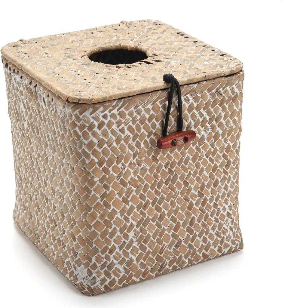 Cache-mouchoir en fibres naturelles tressées coloris blanc 14 cm