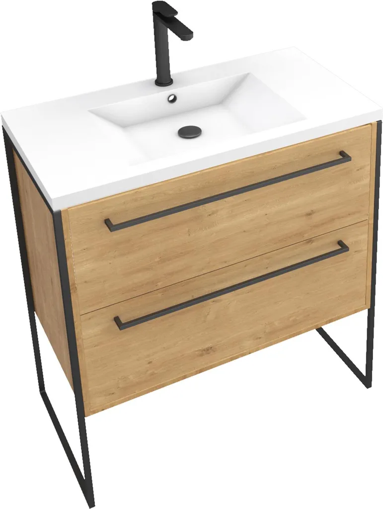 Meuble vasque 80cm pour rénovation salle de bain en bois chêne naturel