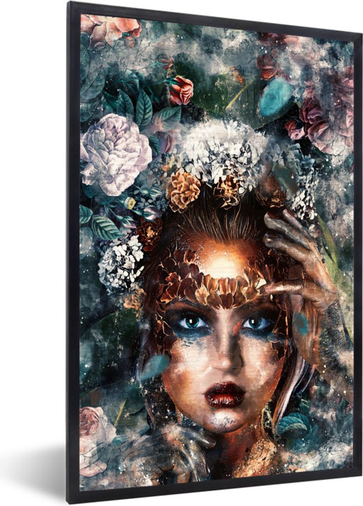 MuchoWow MuchoWow Gerahmtes Poster Blumen - Rauchen - Frauen 20x30 cm - Poster mit zchwarzem Bilderrahmen - Drucken - Bilder Poster im Rahmen