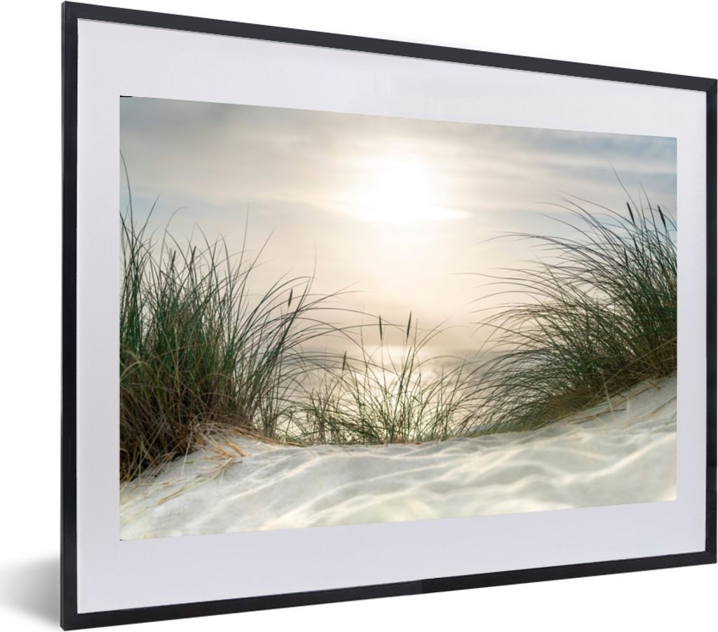 MuchoWow MuchoWow Gerahmtes Poster Sand - Gras - Sonne 60x40 cm - Poster mit zchwarzem Bilderrahmen - Schlafzimmer - Plakat in Rahmen - Drucken