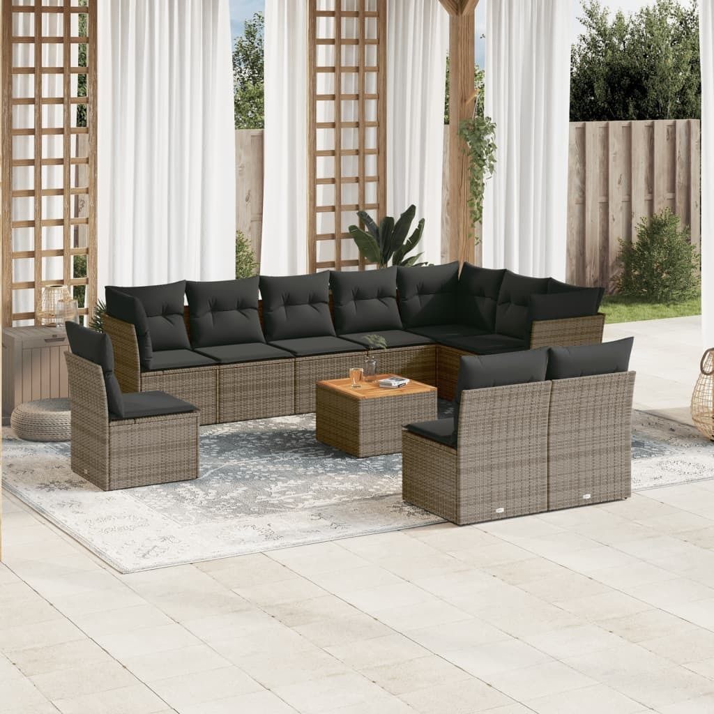 Maison Exclusive - 11-tlg. Garten-Sofagarnitur mit Kissen Grau Poly Rattan