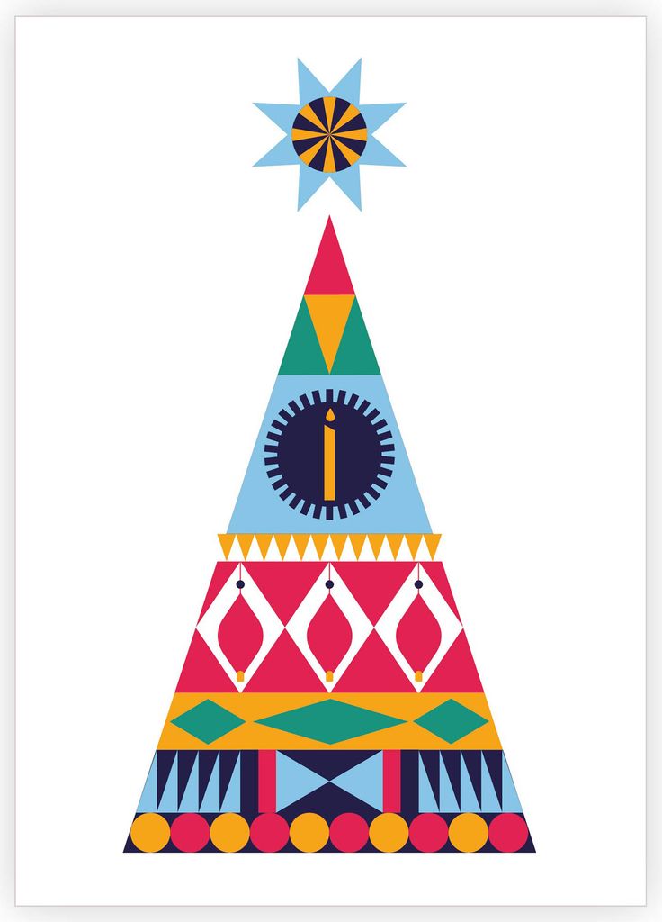 4x Schöne moderne Weihnachtskarte mit Weihnachtsbaum im reduzierten Skandinavien Design