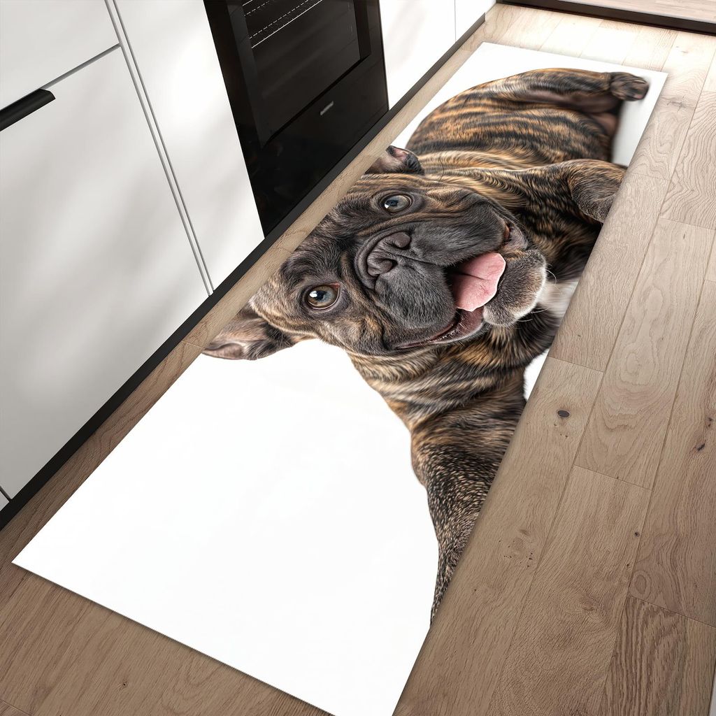 Küchenteppich 60x90cm rutschfest & abwischbar PVC Läufer - Bulldogge von Französische