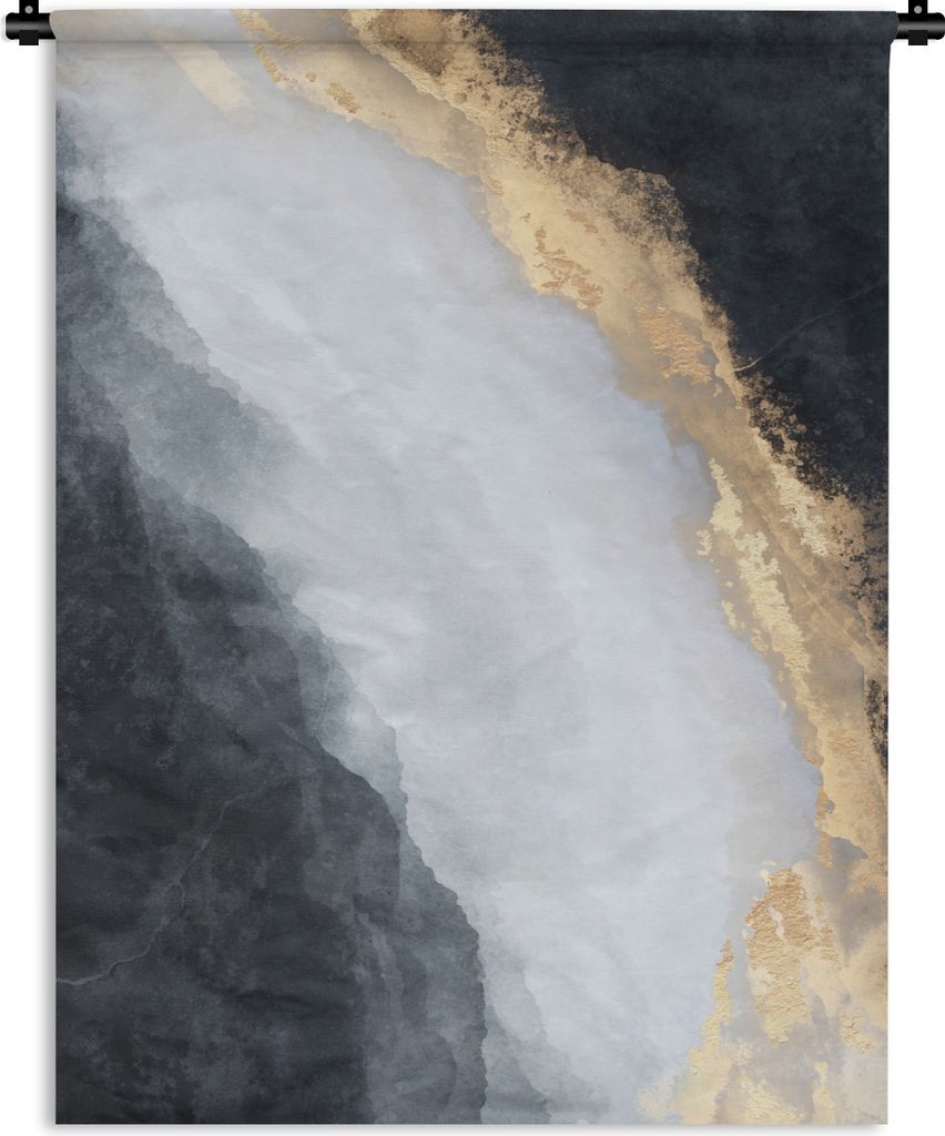 MuchoWow Wandteppich Wandbehang Abstrakt - Farbe - Gold - Schwarz - Marmor 120x160 cm Tapisserie Dekoration Wandtuch - Wohnzimmer - Moderne