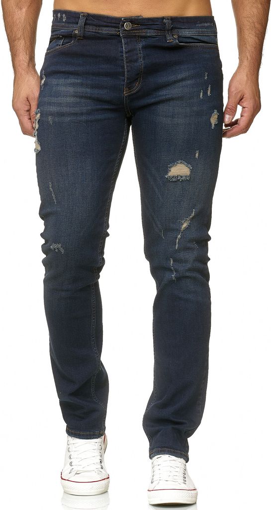 Reslad Jeans Herren Destroyed Slim Fit Herren-Hose Jeanshose Männer Hosen Stretch Denim Jeans RS-2090 Dunkelblau W30 / L32