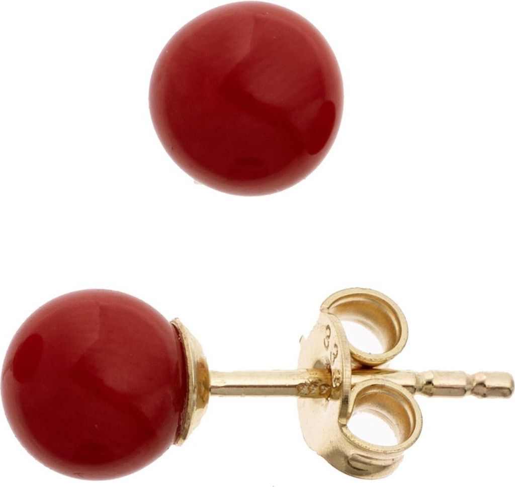 Paar Ohrstecker Stecker mit Koralle 5,8mm Kugel rot 333 Gold Gelbgold