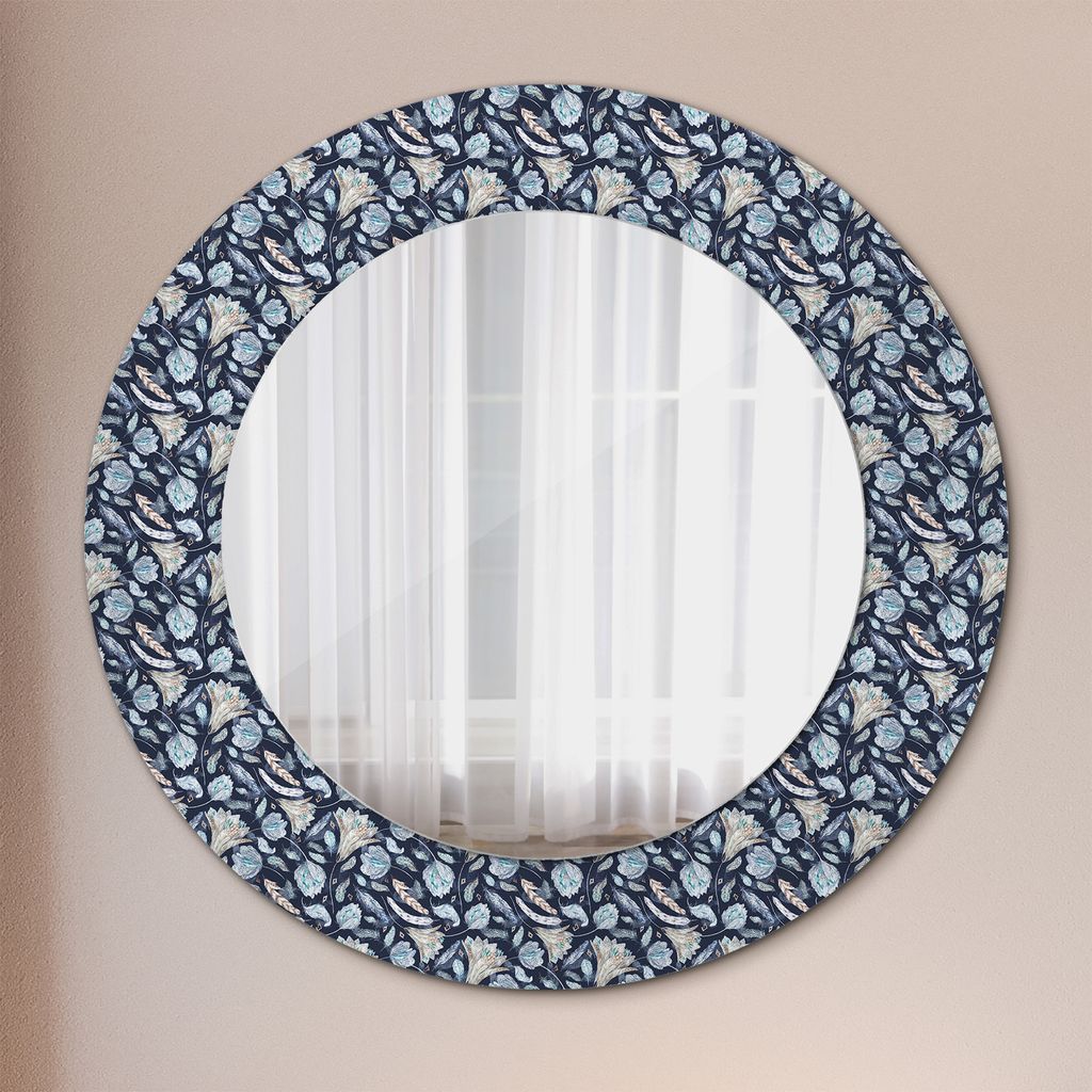 Ø50cm Spiegel - Glasrahmen mit Aufdruck - Wandspiegel Schlafzimmer - Boho Musterung