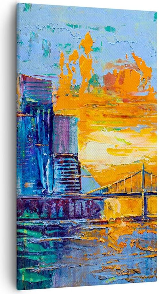 Bild auf Leinwand - Leinwandbild - Einteilig - Stadt Brücke pastos - 55x100cm - Wand Bild - Wanddeko - Wandbilder - Leinwanddruck - Bilder - Wandd...