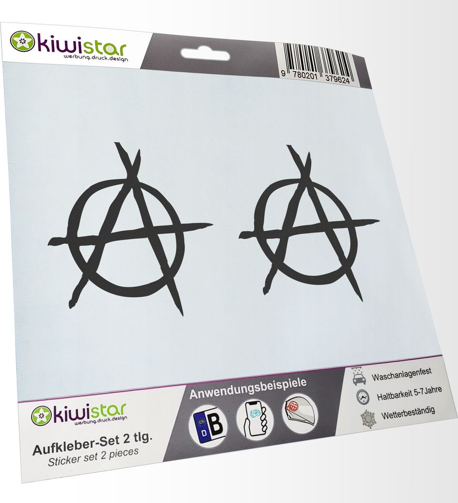 Kiwistar - 2x Kennzeichenaufkleber - dunkelgrau - 21 mm Anarchie - Anarchismus - Anarcho - Autoaufkleber - Aufkleber für Auto, Laptop, Fahrrad, LK...
