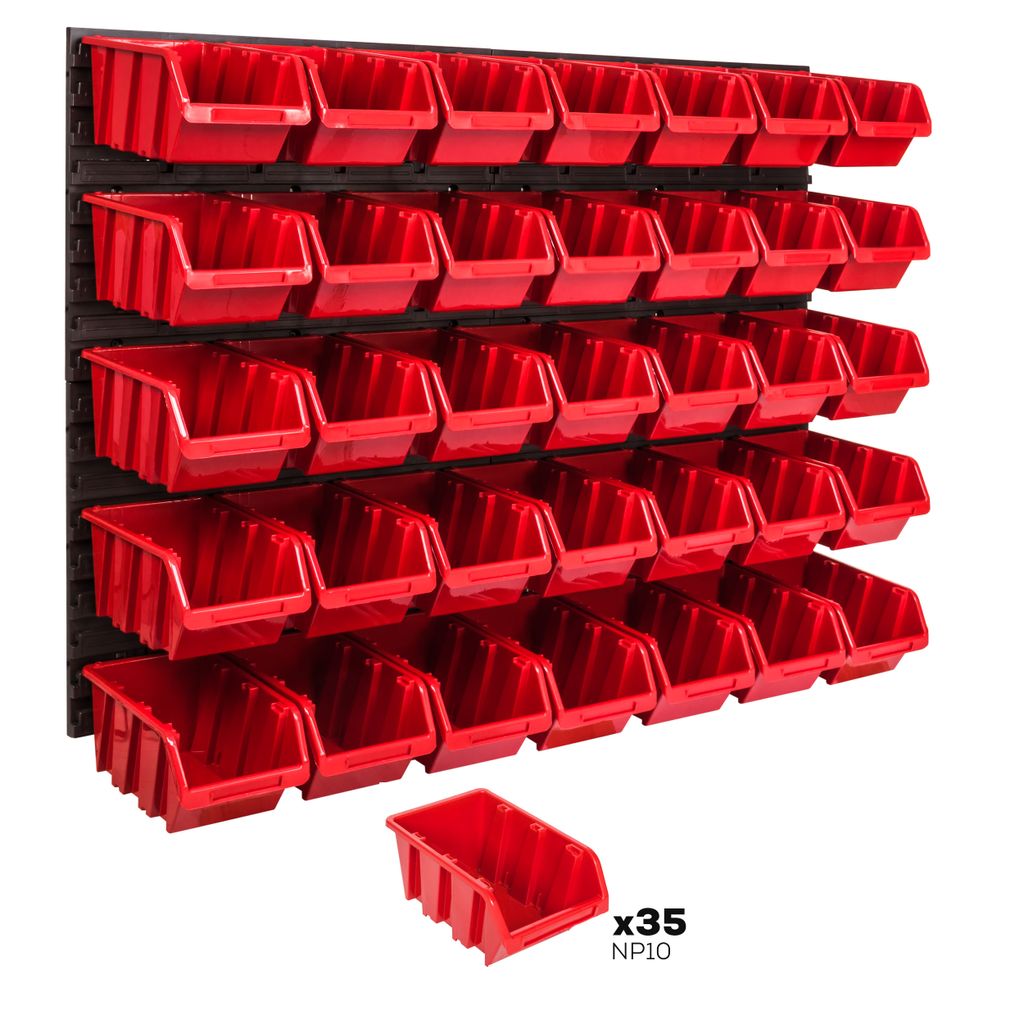 Lagersystem Wandregal 1152 x 780 mm | 35 stck. Box | Stapelboxen Schüttenregal Sichtlagerkästen | Extra Starke Wandplatten | Regal Erweiterbar | ...