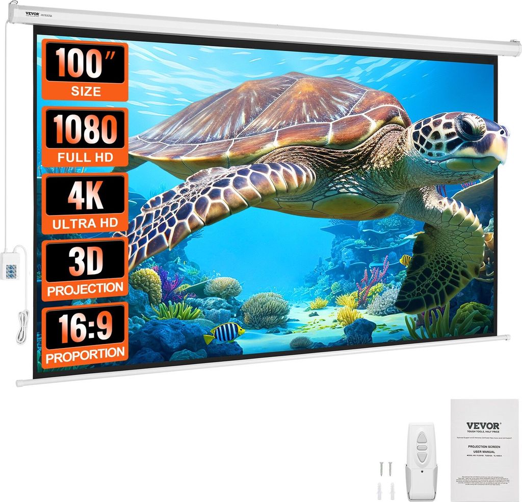 Professional Motorleinwand Beamerleinwand 16:9 2465 x 80 x 1620 mm, Programmierbare Fernbedienung, Elektrische Beamer Projektionsleinwand Motor Lei...
